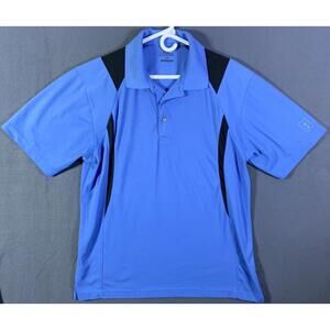 Men's PGA Tour Golf Polo Shirt Size Large Short Sleeve Blue With Black Striping